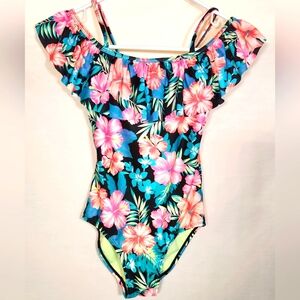 Girls Size 10 Off-The-Shoulder Flounce One-Piece Swimsuit